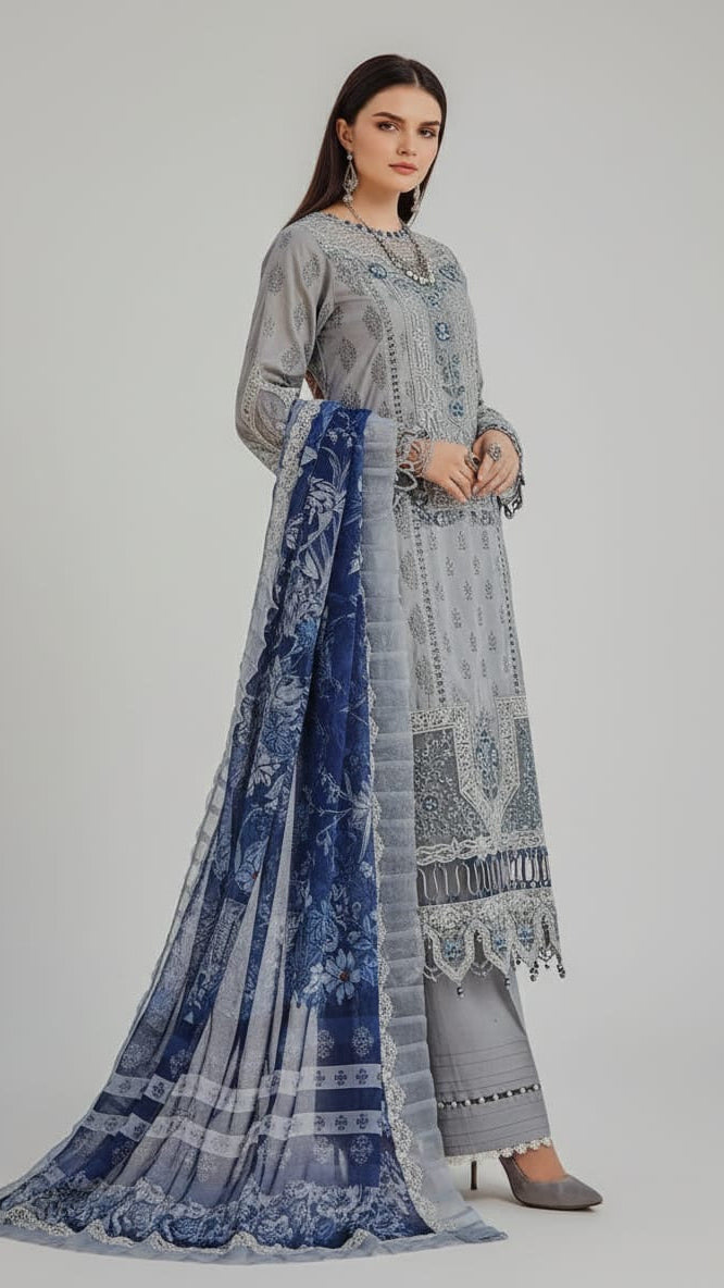 Irha Zia Premium Lawn - Grey