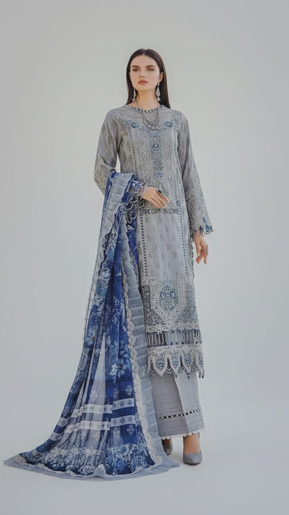 Irha Zia Premium Lawn - Grey