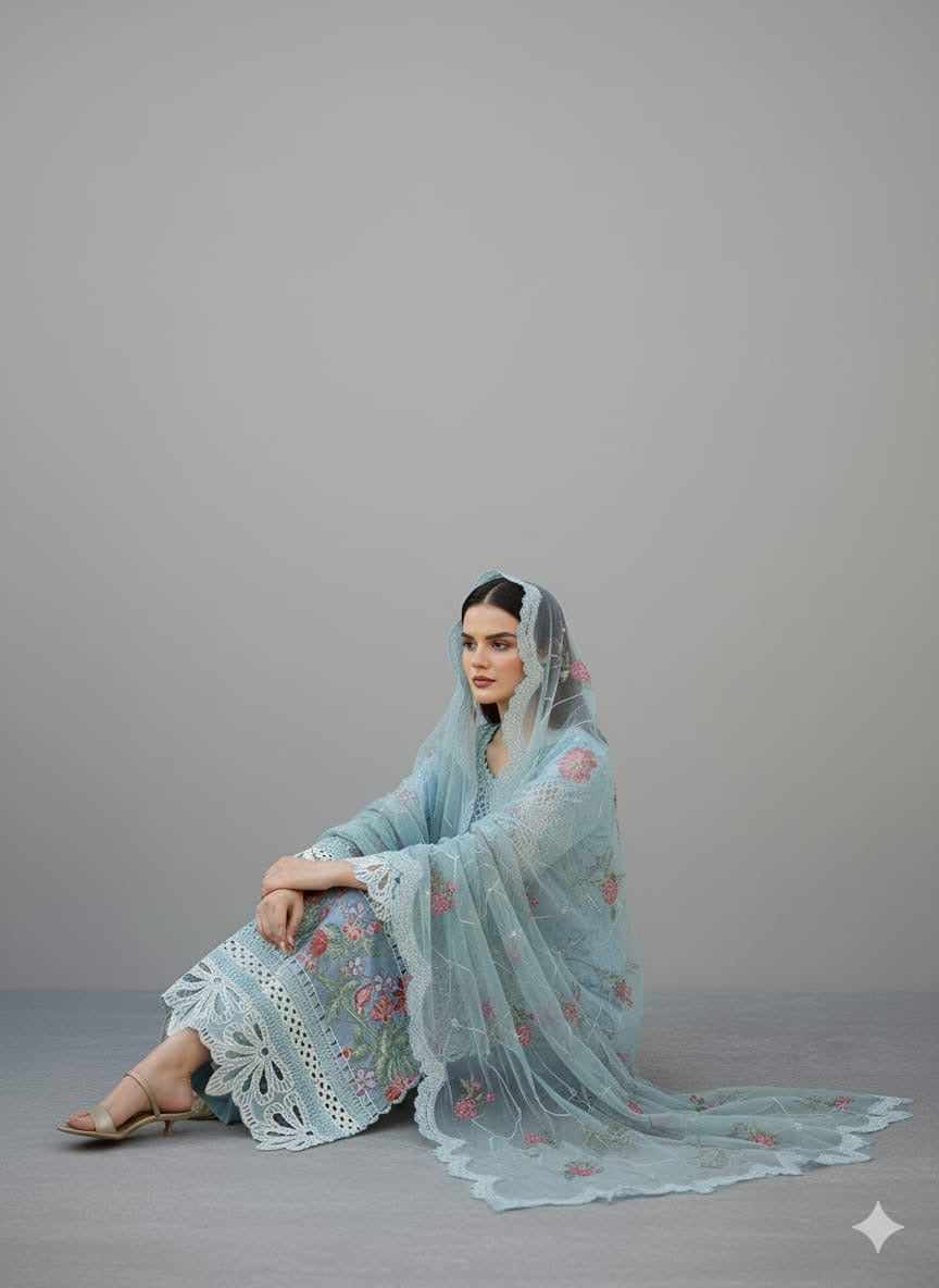 Irha Zia Premium Lawn - Sky Blue