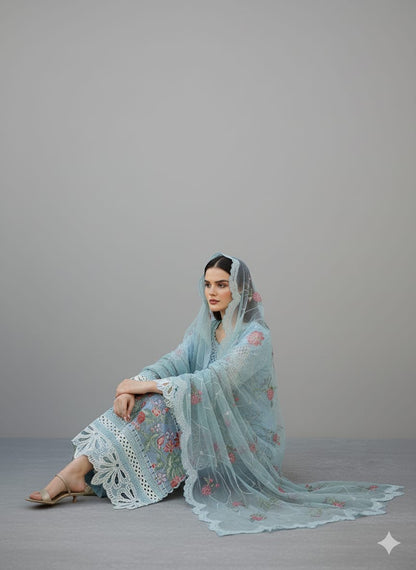 Irha Zia Premium Lawn - Sky Blue